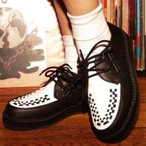 Rose.G Black White Punk Lace Up Platform Creepers Shoe Size 10 Retro 90s Unisex